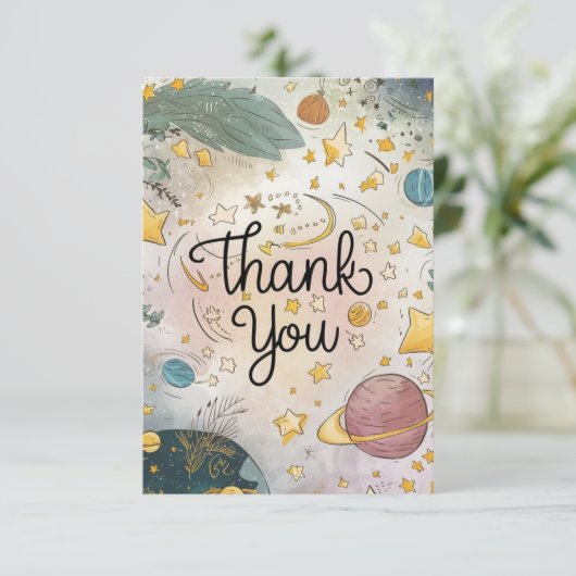 Carte De Remerciements Éditable Simple Chic Celestial (Debout devant)