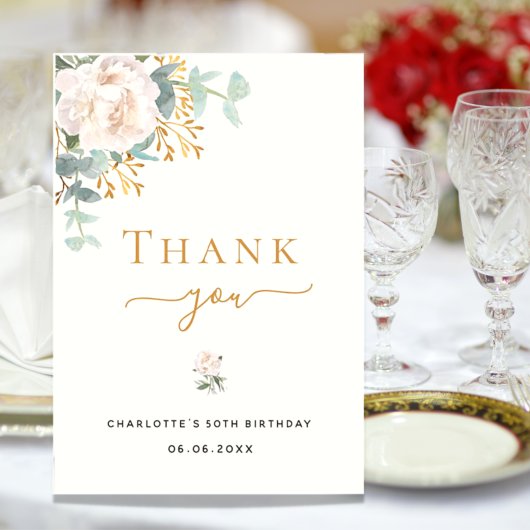 Carte De Remerciements Eeucalyptus à fleurs d'anniversaire verdure élégan