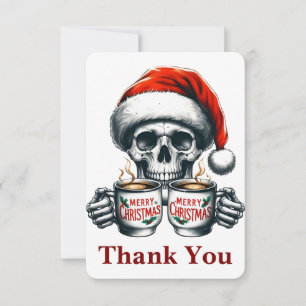 Carte De Remerciements Éffrayant Halloween Sipping Café Noël Père Noël Pe