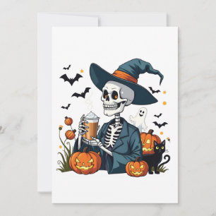Carte De Remerciements Éffrayant Halloween Squelette Sippin Citrouille ép