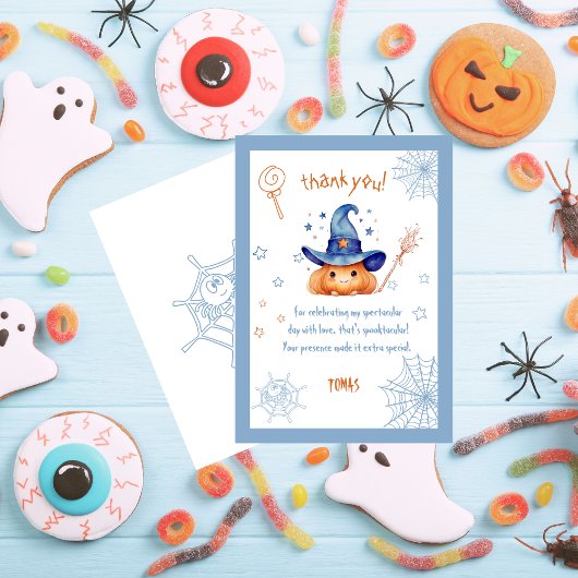 Carte De Remerciements Éffrayant mignon Halloween Birthday Boy