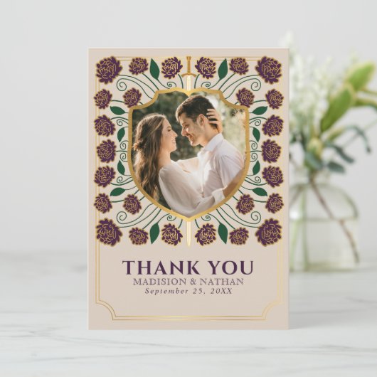 Carte De Remerciements Eggplant Eword & Shield Médiéval Imaginaire Mariag (Debout devant)