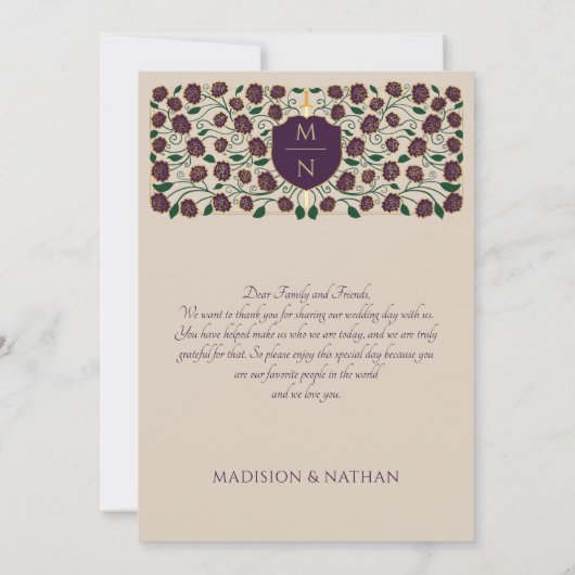 Carte De Remerciements Eggplant Eword & Shield Médiéval Imaginaire Mariag (Dos)