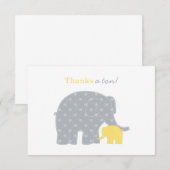 Carte De Remerciements Éléfant Mère Bébé Jaune Points Gris (Devant / Derrière)