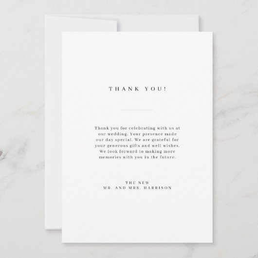 Carte De Remerciements Élégance classique Mariage noir et blanc (Dos)