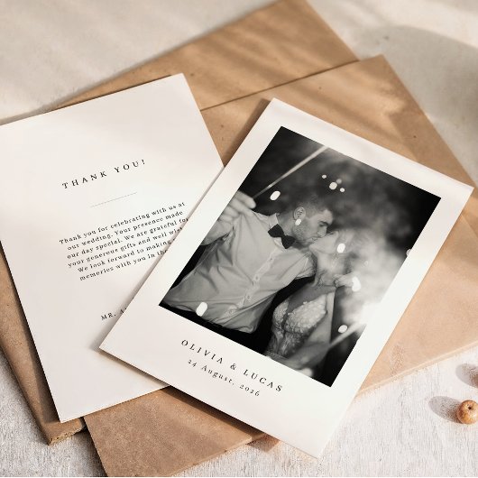 Carte De Remerciements Élégance classique Mariage noir et blanc