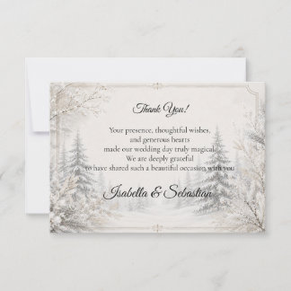 Carte De Remerciements Élégance de mariage hivernal intemporel en forêt