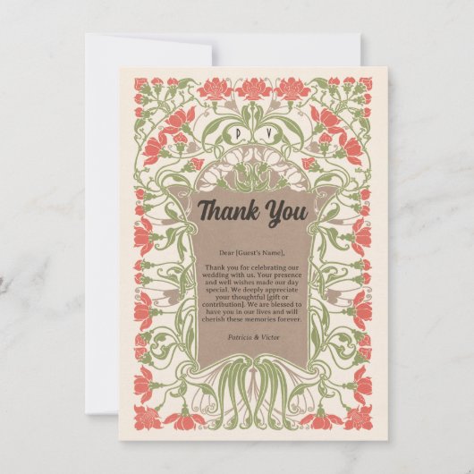 Carte De Remerciements Élégance Florale Art Nouveau (Devant)