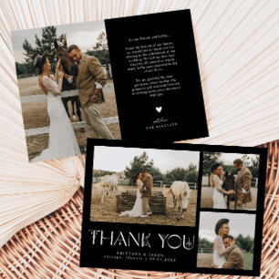 Carte De Remerciements Élégance mystique Photo Collage Mariage Noir