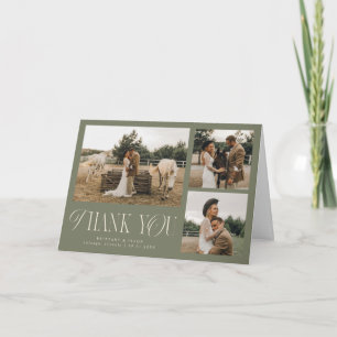 Carte De Remerciements Élégance Rustique Mariage Multi Photo Vert Sauge