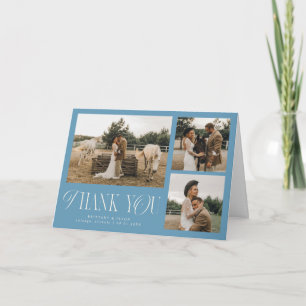 Carte De Remerciements Élégance Rustique Multi Photo Mariage Denim Bleu