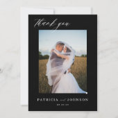 Carte De Remerciements Élégant 2 photo élégant script noir mariage (Devant)