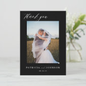 Carte De Remerciements Élégant 2 photo élégant script noir mariage (Debout devant)