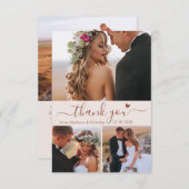 Carte De Remerciements Élégant 3 Photo Collage Mariage de script en terre (Devant / Derrière)