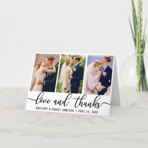 Carte De Remerciements Elegant 3 Photo Wedding Love and Thanks Fold