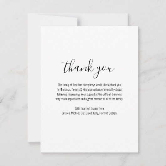 Carte De Remerciements Élégant 4 funérailles photo (Dos)