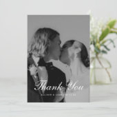 Carte De Remerciements Elegant 4-Photo Black & White Script Wedding (Debout devant)