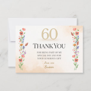Carte De Remerciements Élégant 60e anniversaire - Conception de fleurs sa