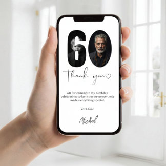 Carte De Remerciements Elegant 60th Birthday Photo Thank You Card Persona