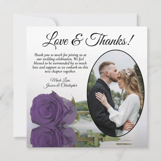 Carte De Remerciements Élégant Améthyste violet Rose Oval Photo Mariage (Devant)