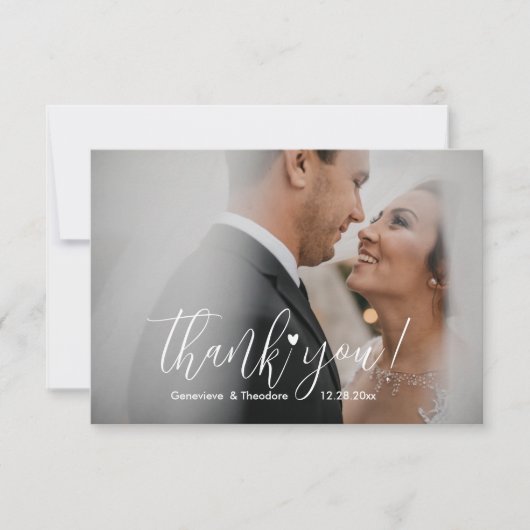 Carte De Remerciements Elegant Amour Coeur Mariage Photo Chic Script Drôl (Devant)