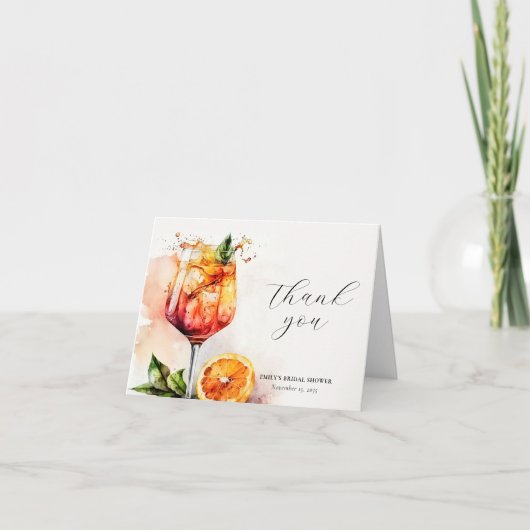 Carte De Remerciements Élégant Apéritif Aperol Spritz pour une Mariée (Devant)