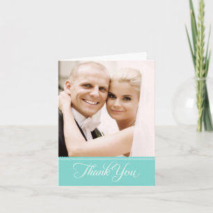 Carte De Remerciements Elegant Aqua Blue Scalloped Wedding Photo