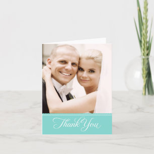 Carte De Remerciements Elegant Aqua Blue Scalloped Wedding Photo