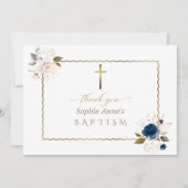 Carte De Remerciements Elégant Aquarelle Bleu Or Fleurs Jumeaux Baptême (Devant)