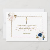 Carte De Remerciements Elégant Aquarelle Bleu Or Fleurs Jumeaux Baptême (Dos)