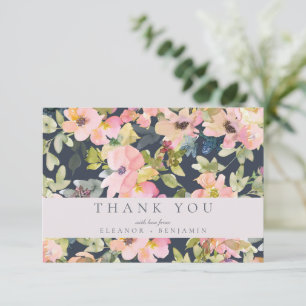 Carte De Remerciements Elégant Aquarelle de marine rose Floral Custom Wed