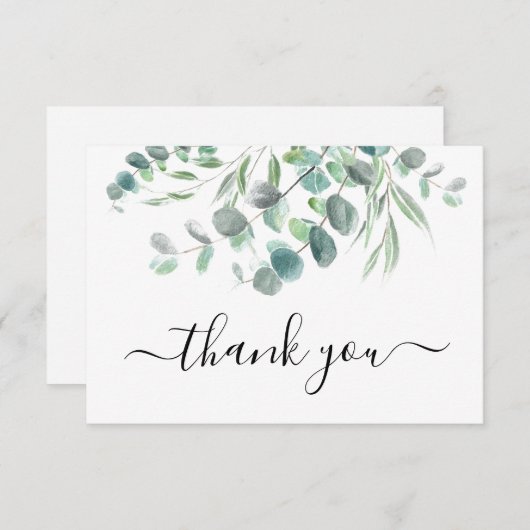 Carte De Remerciements Elégant Aquarelle Eucalyptus Vert Script (Devant / Derrière)