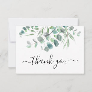 Carte De Remerciements Elégant Aquarelle Eucalyptus Vert Script
