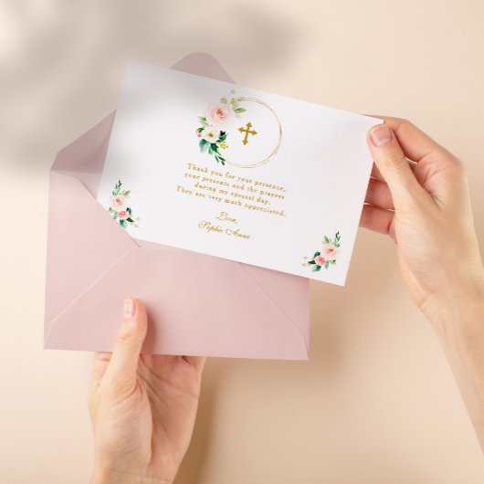 Carte De Remerciements Elégant Aquarelle Fleurs de Flush Or Baptême