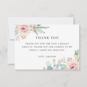 Carte De Remerciements Elégant aquarelle florale succulents anniversaire