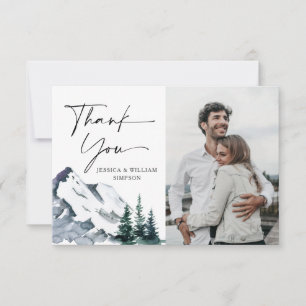 Carte De Remerciements Elégant Aquarelle Montagnes Forêt Mariage PHOTO