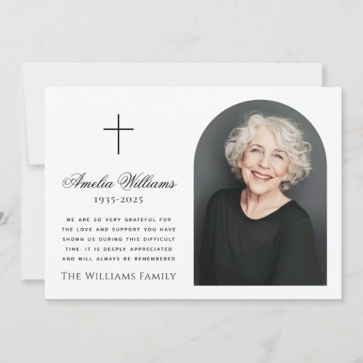 Carte De Remerciements Elégant arc photo cross funéraire sympathie (Devant)