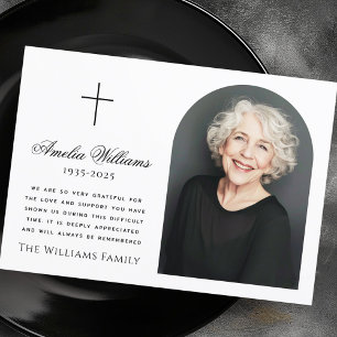 Carte De Remerciements Elégant arc photo cross funéraire sympathie