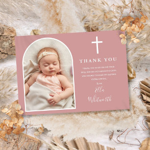 Carte De Remerciements Elégant Arc Photo Dusty Rose Pink Baptism
