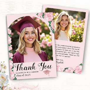 Carte De Remerciements Elégant Arc Photo Floral Rose Graduation