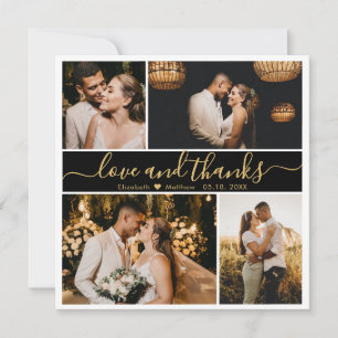 Carte De Remerciements Élégant Arrière-Script Gold Photo Collage Mariage 