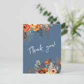 Carte De Remerciements Élégant automne botanique photo mariage bleu (Debout devant)