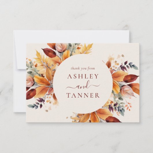 Carte De Remerciements Élégant automne Feuilles Mariage automne (Devant)