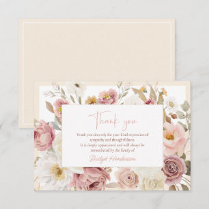 Carte De Remerciements Élégant Automne Teint Rose Floral Funéraire