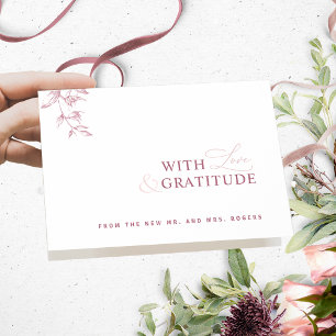 Carte De Remerciements Élégant Avec Amour et Gratitude Rose, Bourgogne