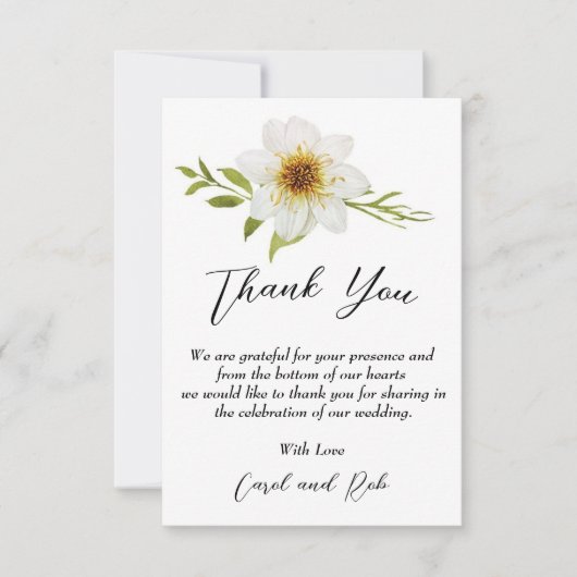 Carte de remerciements élégant avec fleurs blanche (Devant)