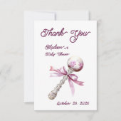 Carte De Remerciements Élégant Baby shower de Bow Bow rose Argent (Devant)