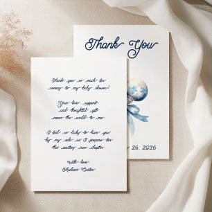 Carte De Remerciements Elégant Baby shower de Bow en Argent Bleu