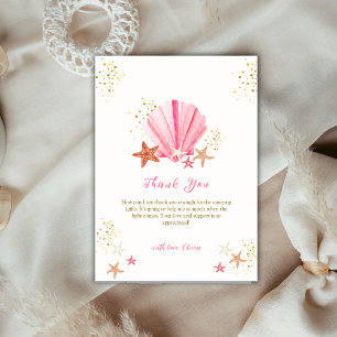 Carte De Remerciements Elégant Baby shower de coquillages d'été rose Star