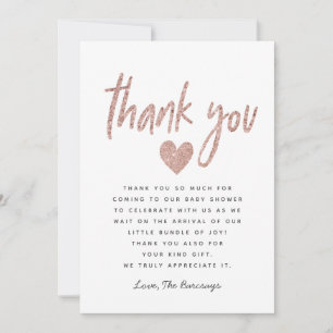Carte De Remerciements Élégant Baby shower de Parties scintillant Rose Ro